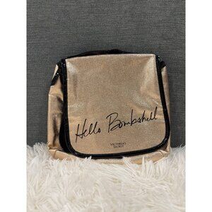 Victorias Secret "Hello Bombshell" Gold Metallic Hanging Cosmetic Bag With Hook